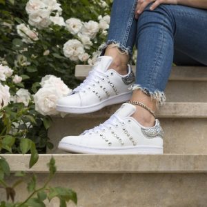 Adidas Stan Smith Silver Glitter Borchie Strass & Lamina E Raso