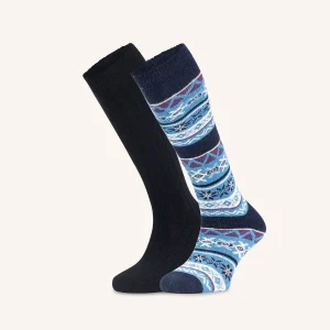 Calza Lunga Morbida in Cotone & Angora per Uomo | Fantasia+Tinta Unita | Confezione da 2 paia | Alpiez Blond L