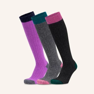 Calza Lunga a Coste in misto Cashmere e Lana per Donna | Tinta Unita | Confezione da 3 paia | Cachelife DL