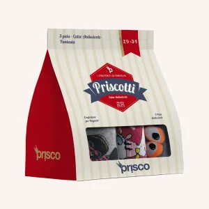 Calza corta Antiscivolo in Cotone con Confezione Sacchetto Biscotti per Bambino | Fantasia | Confezione da 3 Paia | PRISCOTTI B