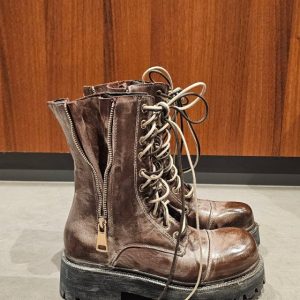 Anfibi pelle testa di moro spazzolato Boomerang Double Zip