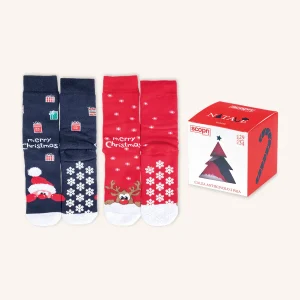 Calza Antiscivolo in Cotone per Bambino | Fantasia Natalizia | Confezione da 2 Paia | XMAS BA