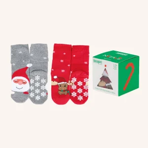 Calza Antiscivolo in Cotone con Fantasia Natalizia per Neonato | Tinta Unita | Confezione da 2 Paia | Xmas NA